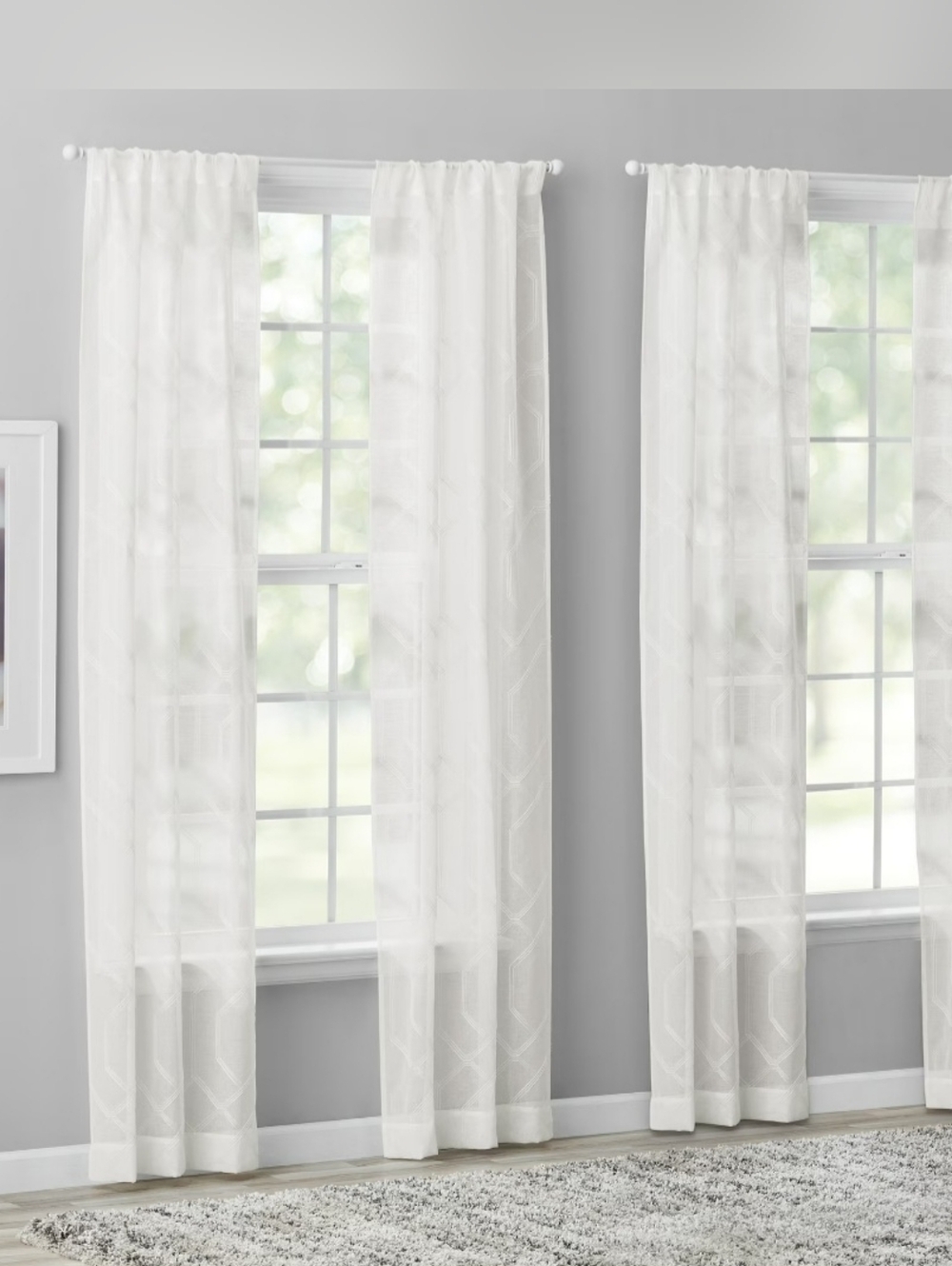 Mainstays Modern Geometric Embroidered Rod Pocket Sheer Curtains
